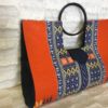 Orange Navy Blue Authentic Dashiki Large Hard Body Hand Bag