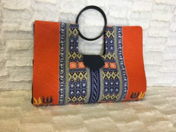 Orange Navy Blue Authentic Dashiki Large Hard Body Hand Bag