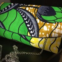 Green Yellow Navy Blue African Ankara Clutch Purse Plus Chain Handle