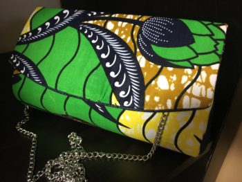 Green Yellow Navy Blue African Ankara Clutch Purse Plus Chain Handle