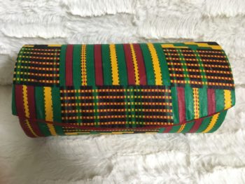 Multi Color Kente Print Hard Body Clutch Purse Plus Chain Handle