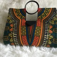 Large Green MultiColored Authentic Dashiki Hard Body Hand Bag