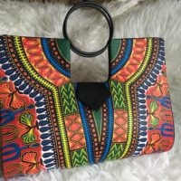 Large Red MultiColored Authentic Dashiki Hard Body Hand Bag