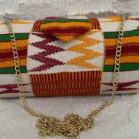 White Multicolor High Quality Genuine Kente Cloth Hard Body Clutch Purse