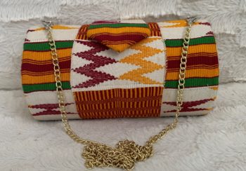 White Multicolor High Quality Genuine Kente Cloth Hard Body Clutch Purse