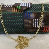 Black Multicolor High Quality Genuine Kente Cloth Hard Body Clutch Purse