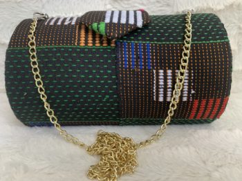 Black Multicolor High Quality Genuine Kente Cloth Hard Body Clutch Purse