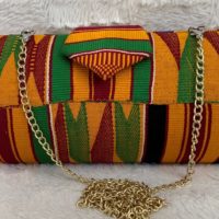 Gold Multicolor High Quality Genuine Kente Cloth Hard Body Clutch Purse