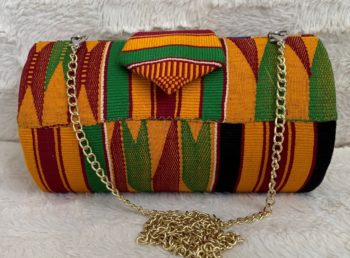 Gold Multicolor High Quality Genuine Kente Cloth Hard Body Clutch Purse