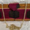 Burgundy With Gold High Quality Genuine Kente Cloth Hard Body Clutch Purse