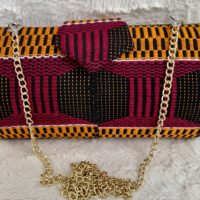 Burgundy With Gold High Quality Genuine Kente Cloth Hard Body Clutch Purse