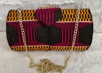 Burgundy With Gold High Quality Genuine Kente Cloth Hard Body Clutch Purse