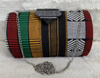 Multi Color High Quality Genuine Kente Cloth Hard Body Clutch Purse