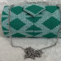 Green High Quality Genuine Kente Cloth Hard Body Clutch Purse