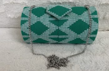 Green High Quality Genuine Kente Cloth Hard Body Clutch Purse