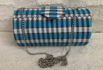 Blue High Quality Genuine Kente Cloth Hard Body Clutch Purse