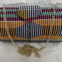 Black With White Multicolor High Quality Genuine Kente Cloth Hard Body Clutch Purse