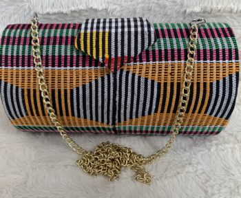 Black With White Multicolor High Quality Genuine Kente Cloth Hard Body Clutch Purse