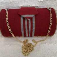 Burgundy High Quality Genuine Kente Cloth Hard Body Clutch Purse