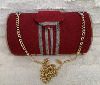 Burgundy High Quality Genuine Kente Cloth Hard Body Clutch Purse
