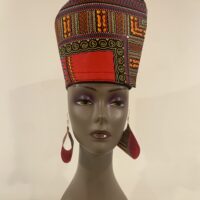 Reversible Red & black dashiki head dress