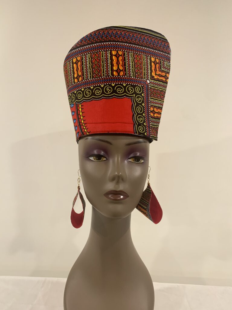 Reversible Red & black dashiki head dress