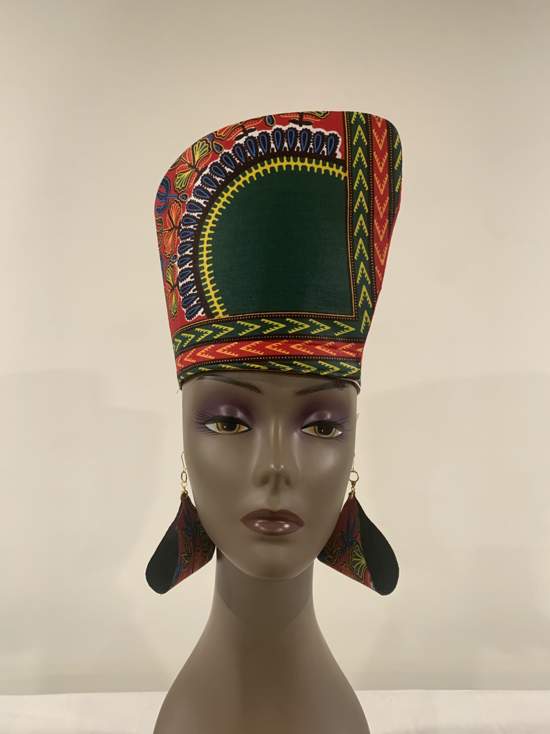 Reversible Red and Green Dashiki Head Dress