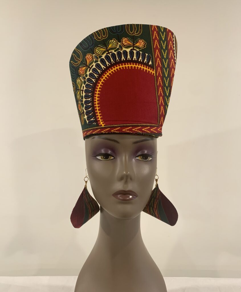 Reversible Green & Burgundy African Head Dress