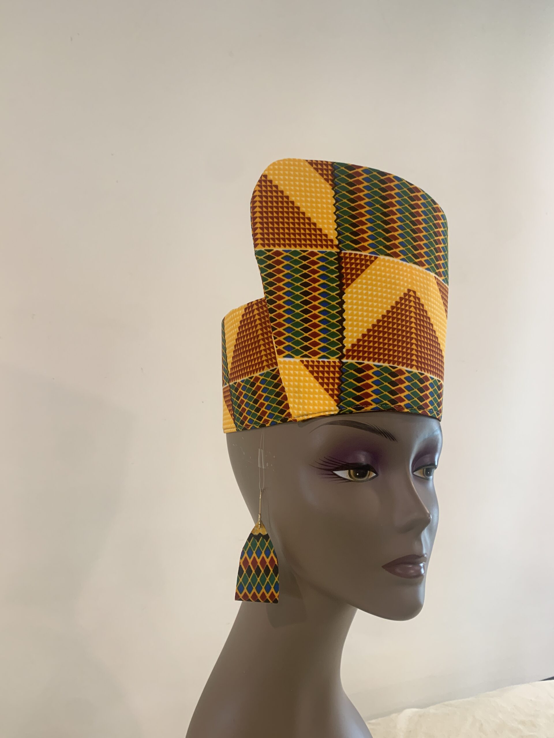 Reversible African Kente Head Dress Crown, Optional Earrings - Image 3