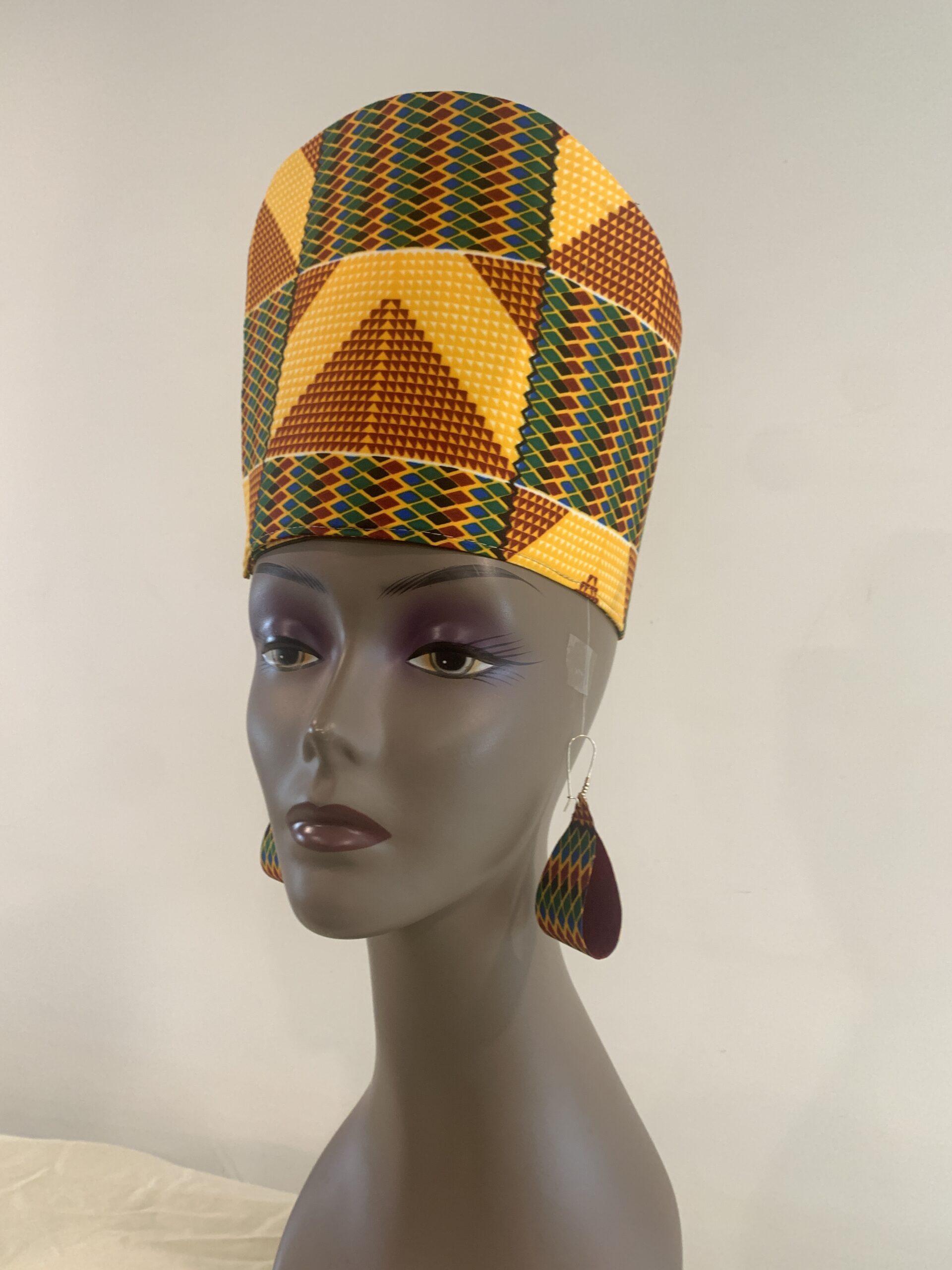 Reversible African Kente Head Dress Crown, Optional Earrings - Image 6