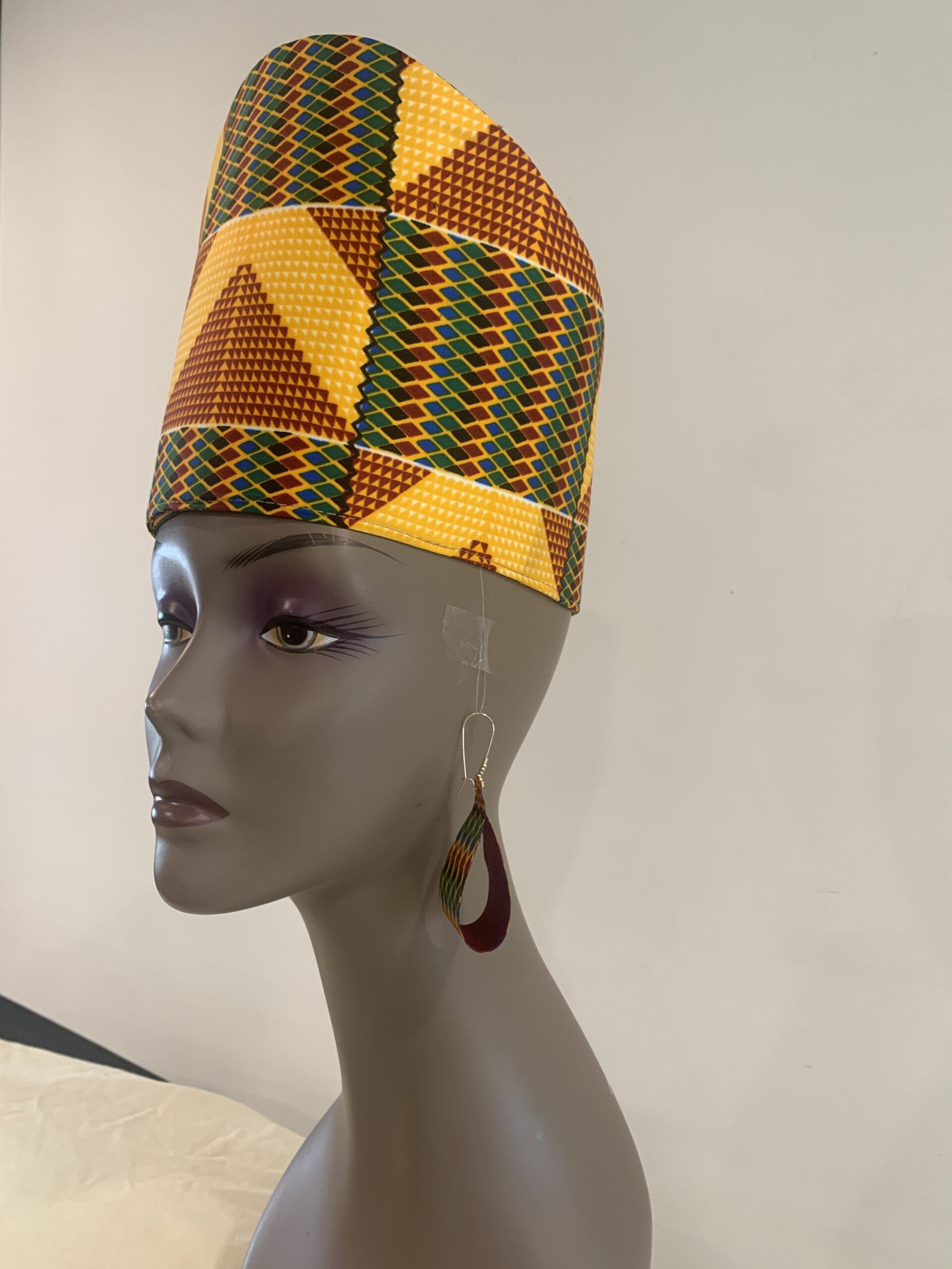 Reversible African Kente Head Dress Crown, Optional Earrings - Image 7