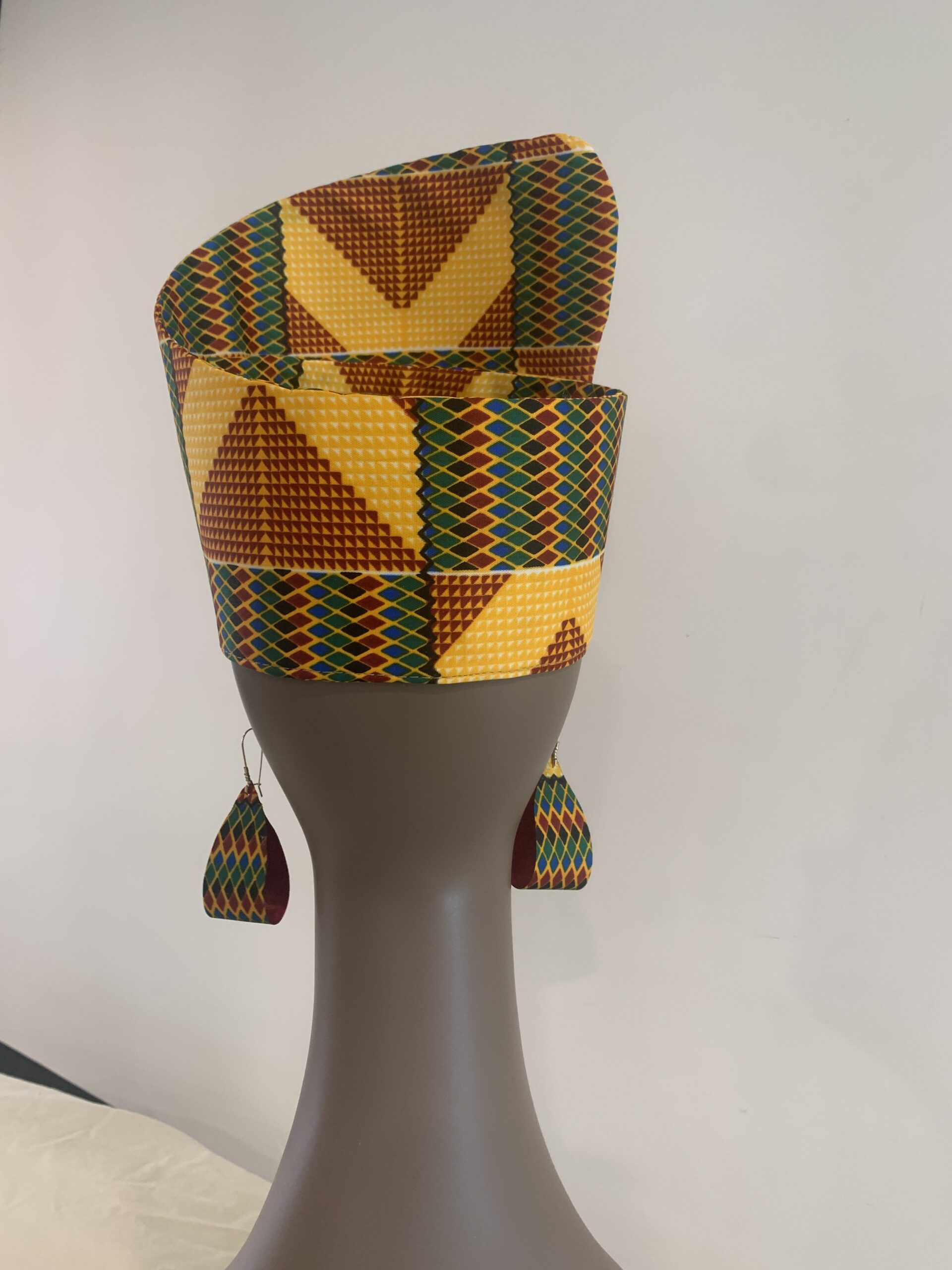 Reversible African Kente Head Dress Crown, Optional Earrings - Image 5