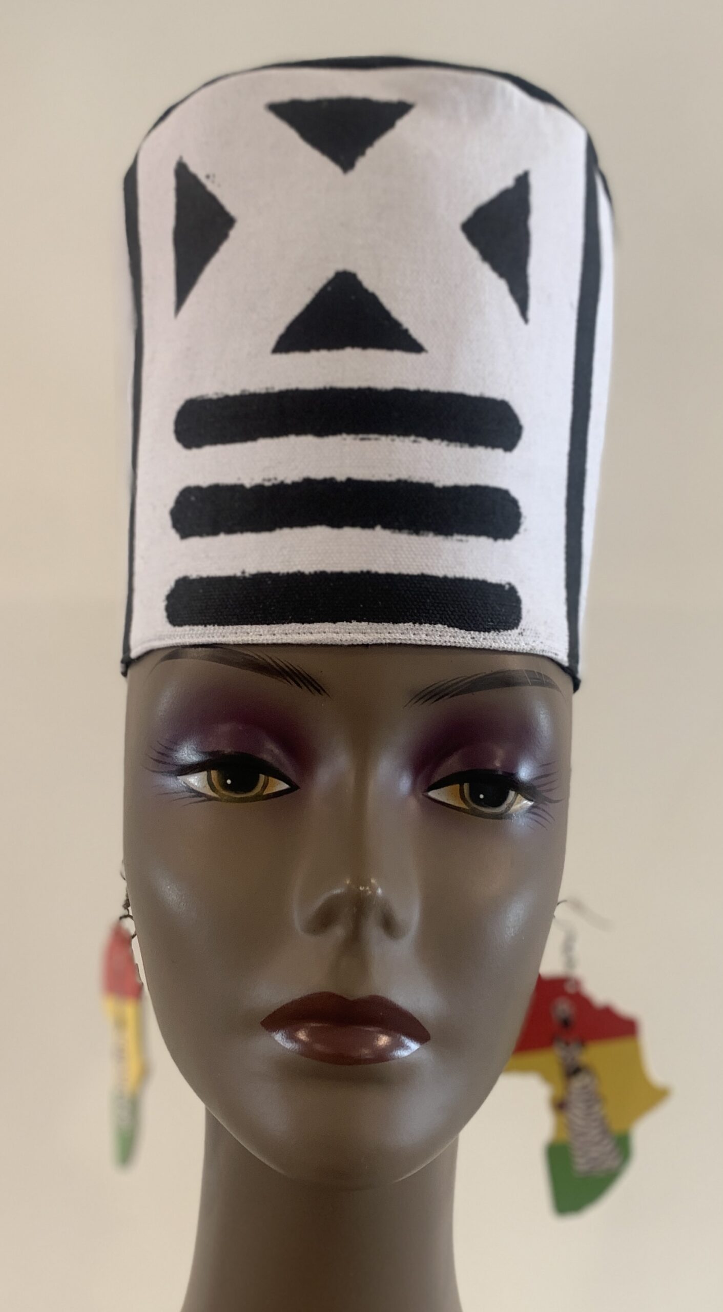 Black and White African Mud Cloth Crown Head Dress
