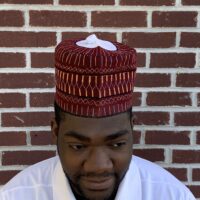 Burgundy and white embroidered hausa hat